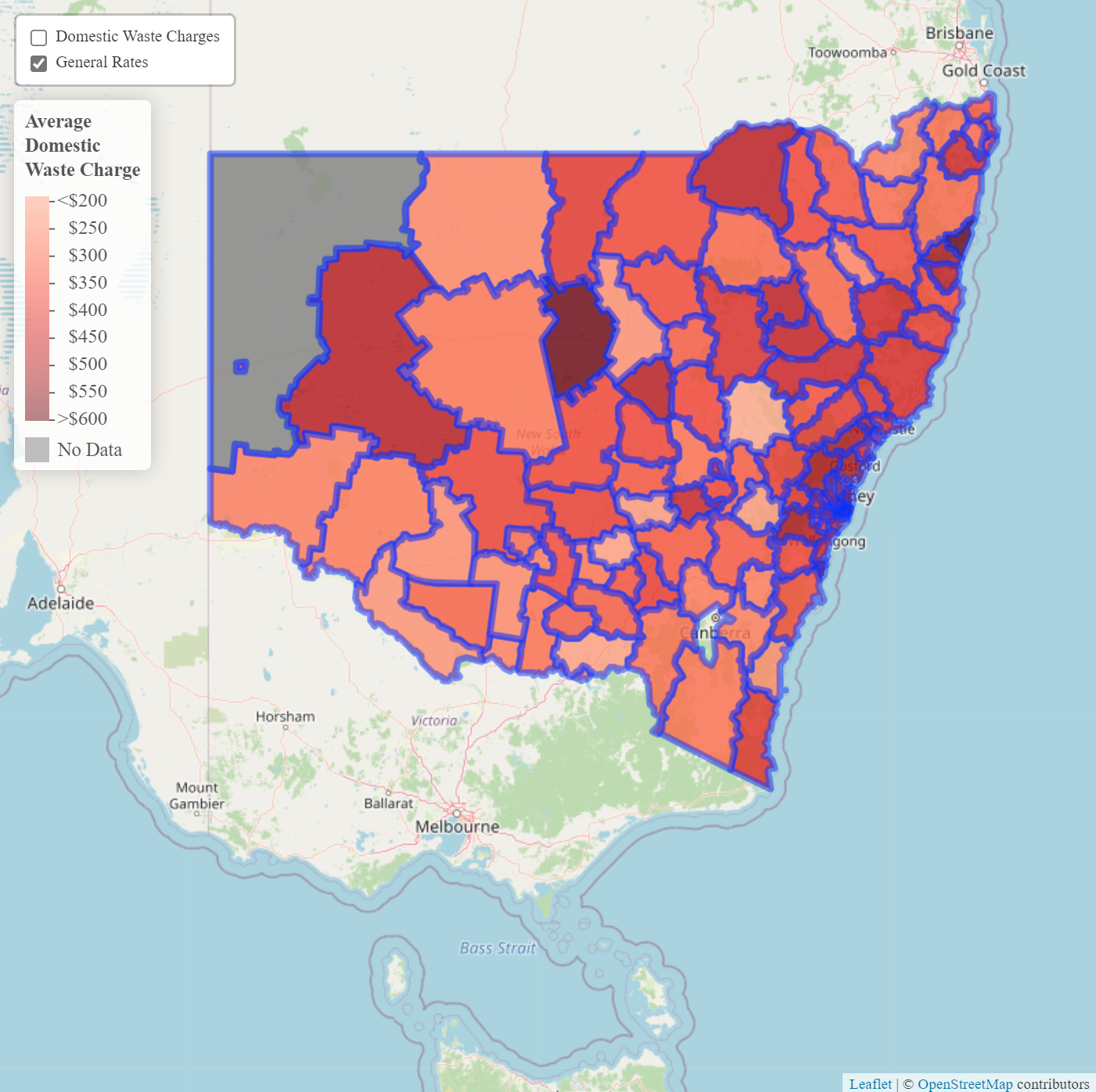 DWM Charges Heatmap-Average Domestic Waste Charge