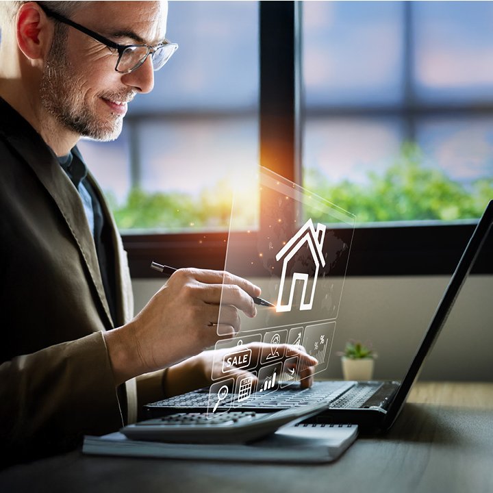 man on computer website