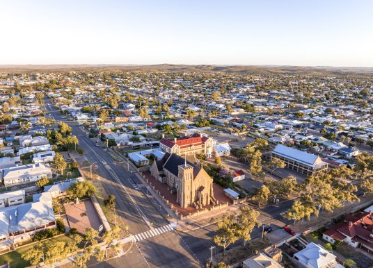 Aerial view of Broken Hill at sunrise